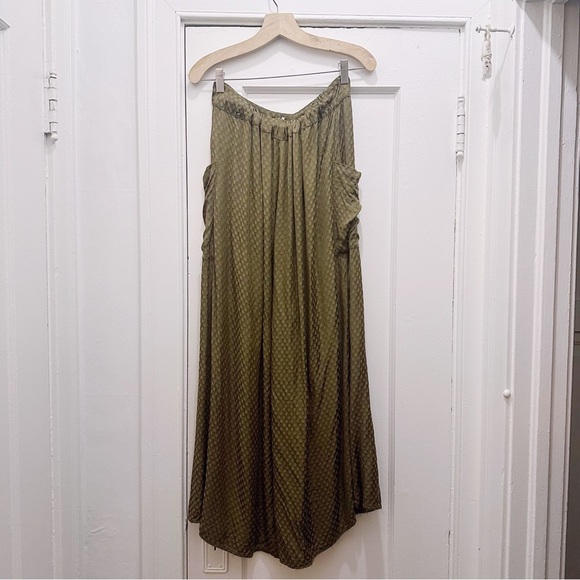 Free People Morning Dove Pants Wide Leg Green Satin Polka Dot - Picture 4 of 7